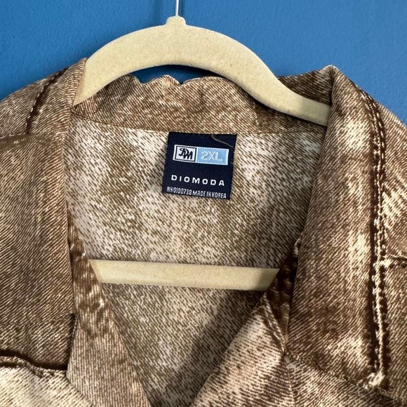 Vintage 90s Diomoda Button Down Men's Size 2XL Brown Jean Print Collared Urban - Picture 4 of 8